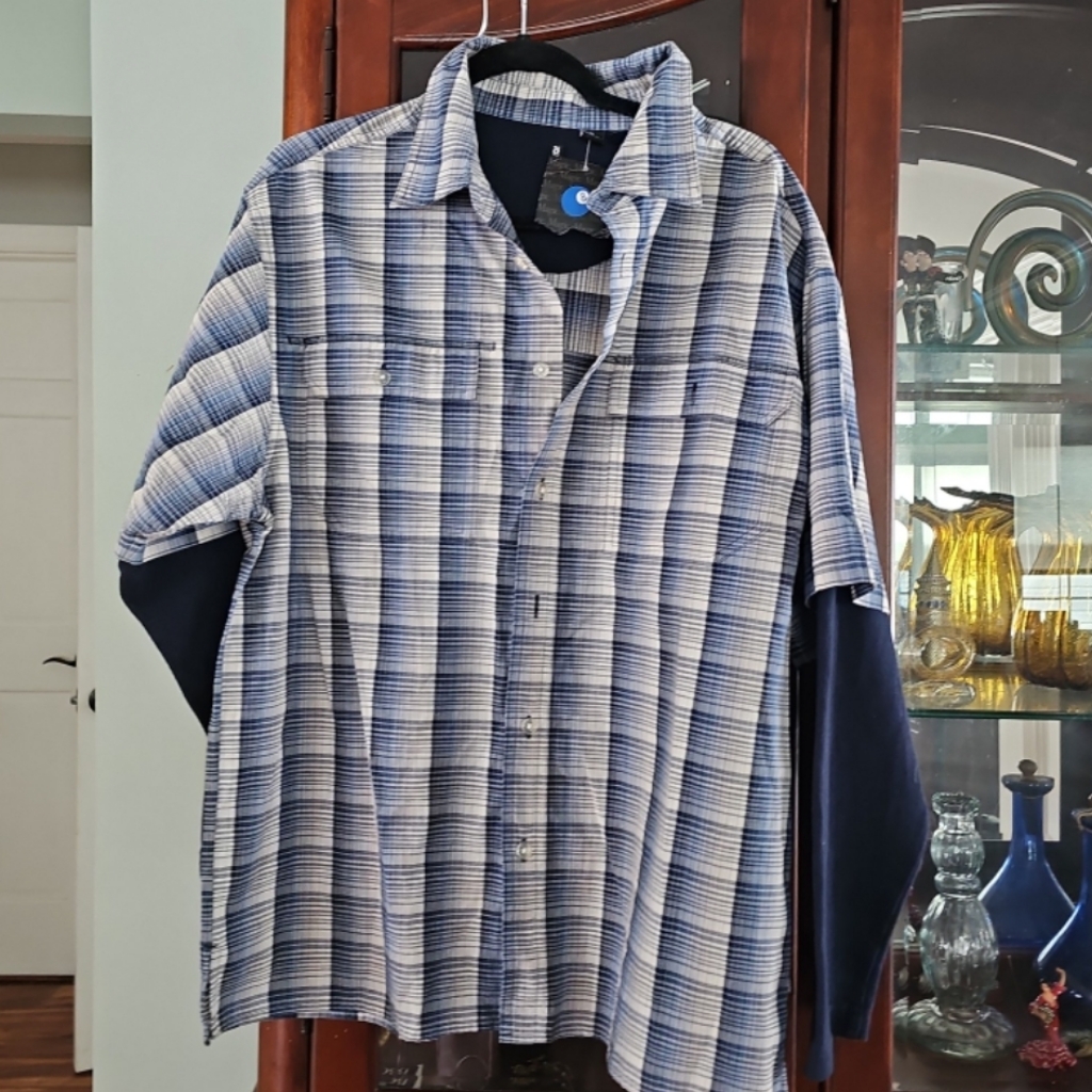 Joe Boxer Navy And White Plaid Attached Sleeves Men's Shirt Nwt